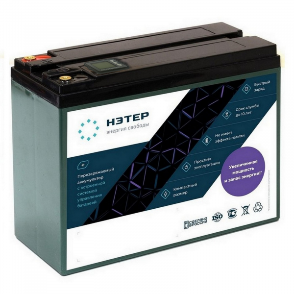 Аккумулятор LiFePO4 12V 36Ah НЭТЕР с кулонометром (LFP4-12.8_36-20P6c)